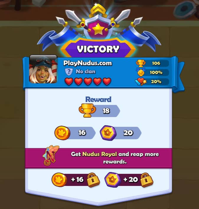 Nudus PvP arena victory screen